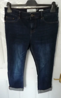 Fat Face Size 8 Blue Denim Stretch Capri Jeans Cropped Pockets Zip Button Fasten - Image 1 of 4