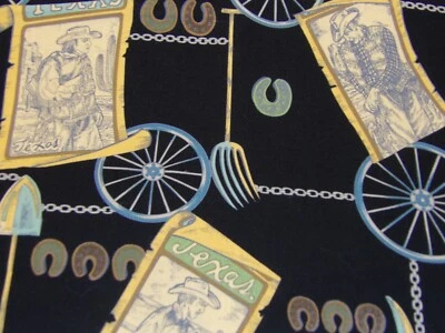 "tejas" Texas Cowboy OOP 1994 Alexander Henry Cotton Fabric - Image 1 of 4