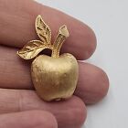 Vintage Matte Gold tone Signed Avon Apple Fruit Small Lapel Pin Brooch