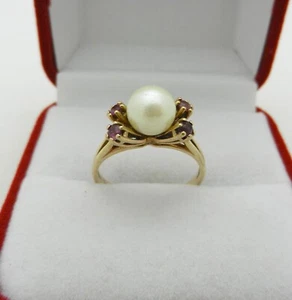 Vintage Art Deco 14k Gold Ring with 8mm Pearl and Ruby, size 6 - Picture 1 of 7