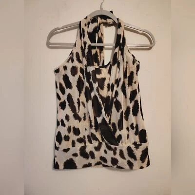 Vtg Charlotte Russe Y2K Leopard Print Scoop Drape Neck Party Halter Top Large - Image 1 of 4