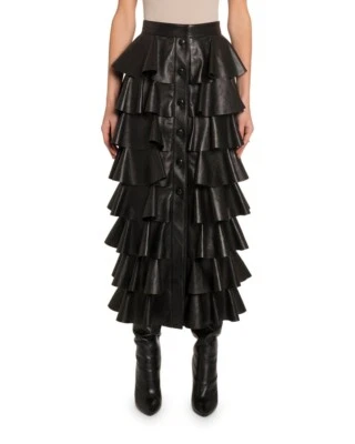 Custom Made to order faux leather ruffle tiered A-line skirt plus 1x-10x Y298 - Image 1 of 4