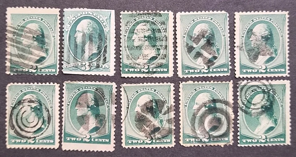 Sc #213 2¢ Estampilla Verde Washington CANCELACIÓN DE LUJO Lote de 10 Foto 1 de 1