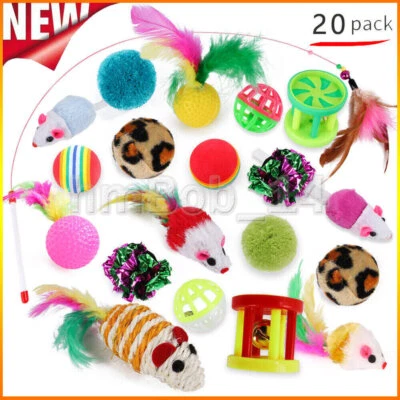 20 tlg. Katzenspielzeug Set Katzen Spielzeug inkl. Angel Feder Ball Maus Bälle