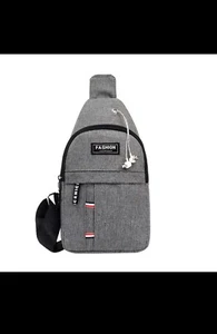 Nuevo bolso de pecho de lona gris con ojales - Imagen 1 de 5