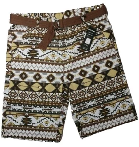 NUEVO CON ETIQUETAS BEYOND THE LIMIT Pantalones Cortos Para Hombre Marrón Multicolor Pixel & Arrows con Cinturón Talla 34 - Imagen 1 de 5