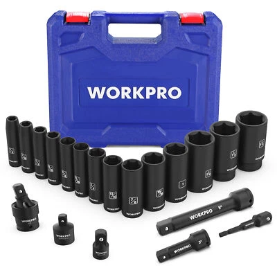 WORKPRO 20-Piece 1/2''Drive Deep Impact Socket Set 6-Point Cr-V Steel 10-27mm - Image 1 of 4