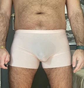 Men's Blush Pink Size L Elastic Waist See-Through Gym Lounge Shorts - Picture 1 of 17