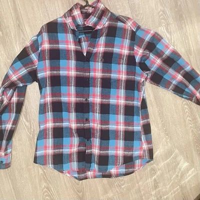 KR3W Men's XL Electric Plaid Flannel - Blue Red White &Black Button Down Shirt - Image 1 of 4