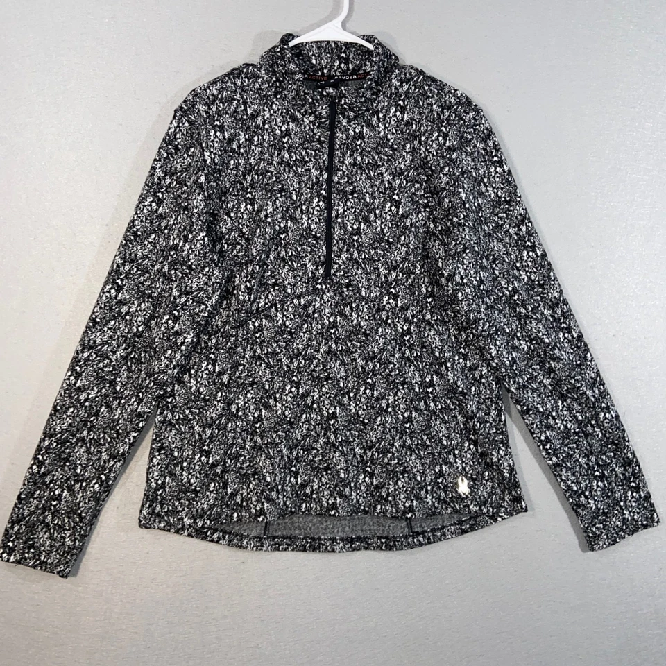 Pullover Spyder Active para mujer XL negro blanco cuarto cremallera elástico polar atlético Foto 1 de 4