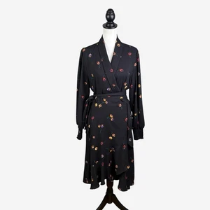 CAbi Divine Midi Wrap Dress L Large Black Colorful Floral Print Tie Waist 4391 - Picture 1 of 12