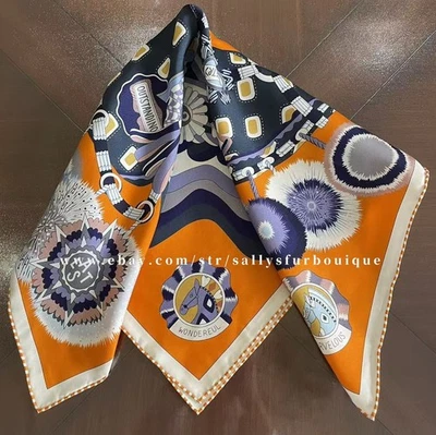 Sallys 18 Momme Twill Silk Horsehead Print Double Face Necktie Collar Scarf 26" - Image 1 of 4