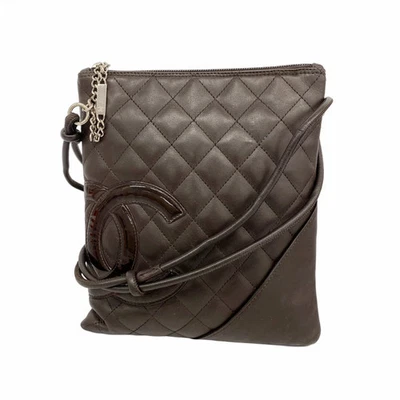 5Ob0876 Bolso de Hombro Chanel Cambon Piel de Cordero Marrón Plata Herrajes Usado Damas Foto 1 de 4
