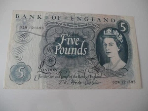 B315 FFORDE 1967 £5 REPLACEMENT BANKNOTE - 02M 121695 - VF (Pin holes) - Picture 1 of 4