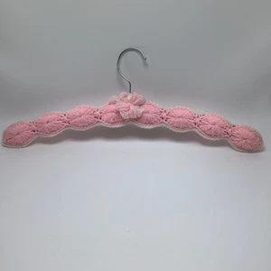 Pink & White Crocheted Covered Wooden Clothes Hanger Vintage - Picture 1 of 5