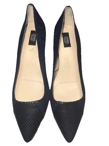 Jones New York Suede Blue Almond Toe Slip On Kitten Heel Size 10M - Picture 1 of 15