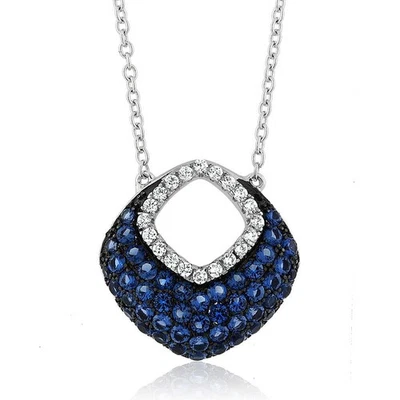 Colgante de plata 925 con zafiro creado azul y circonita cúbica blanca en cadena de plata de 18" Foto 1 de 2