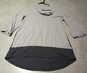 Neon Buddha Tunic womens Medium Gray navy Roll Tab Sleeves hi low - Picture 1 of 4