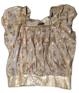 Bebe Damen Bluse Gold Größe Small Schmetterlingsärmel eckiger Ausschnitt Seide - Bild 1 von 4