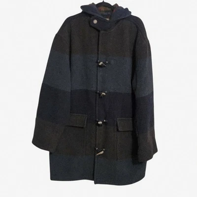 Vintage Structure Wool Trench Pea coat XL striped Hooded Indie Grunge - Image 1 of 4