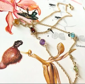 10k Gold Multi Gemstone Necklace 16” - Picture 1 of 2