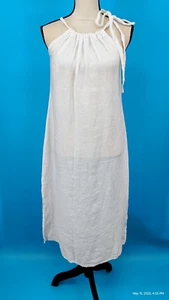 NUEVO Vestido Bellambra Italia Corbata Hombro 100% Lino Blanco Midi Sol Aberturas Laterales M - Imagen 1 de 24
