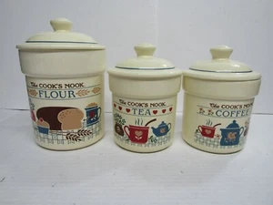 Vtg Treasure Craft USA The Cook's Nook ceramic Flour Tea Coffee Canisters Jars - Picture 1 of 12
