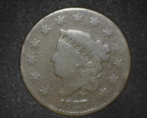 1827 Large Cent  Reverse Rim Bump  Good ~D20 - Picture 1 of 2