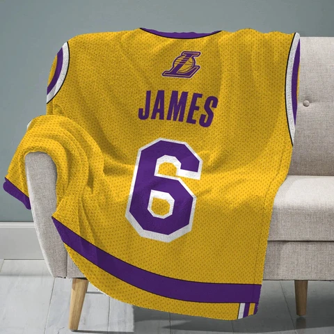 Sleep Squad Los Angeles Lakers LeBron James 60” x 80” Raschel Plush Blanket Cover