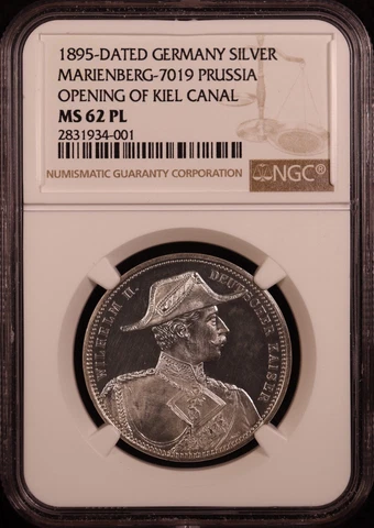 1895 Prussia Germany "Kiel Canal" Silver Medal -NGC MS62 PL - Prooflike! Finest! Cover