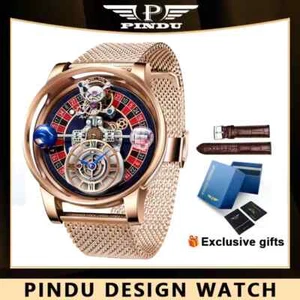PINDU Celestial Earth Roulette Watch – Transparent Case, Leather Quartz - Picture 1 of 10