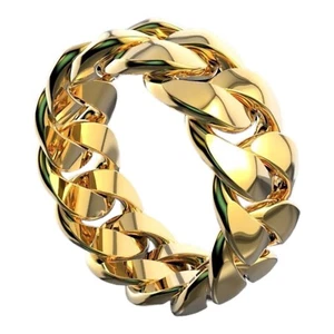 Gold Ring Cuban Men's Miami Link Solid 10mm 14K Wide Jewelry Luxury Gift Fashion - Picture 1 of 6