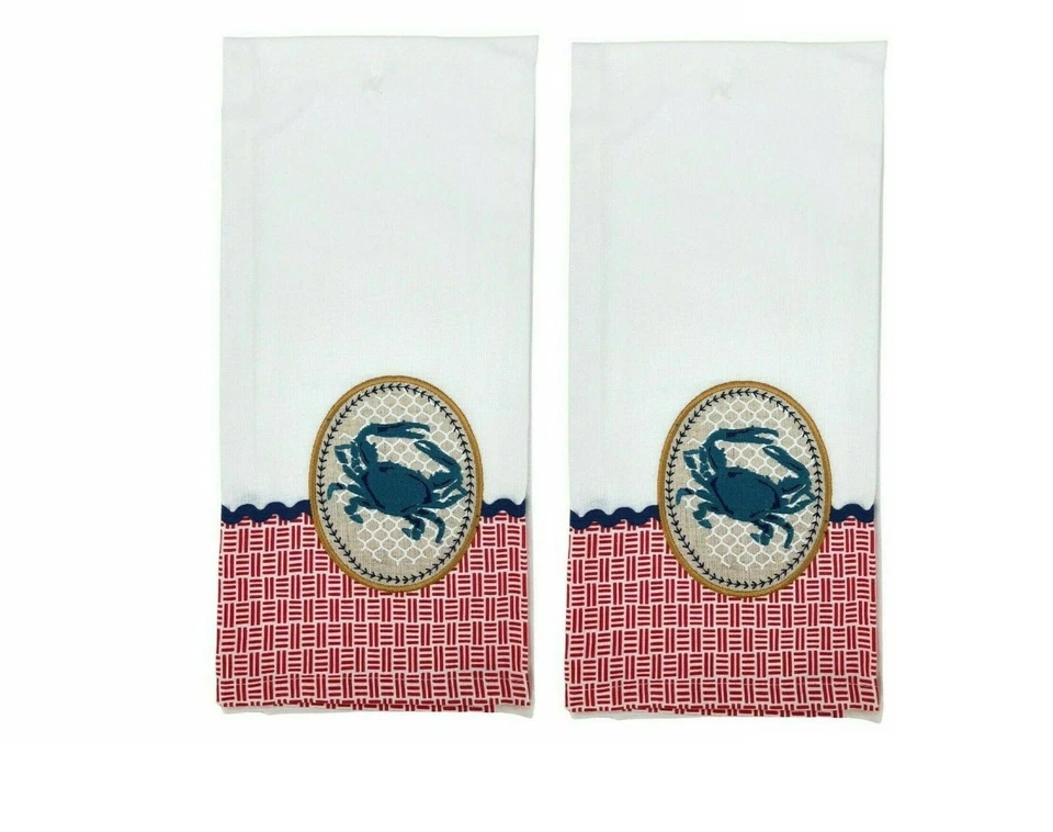 Juego de 2 toallas de té de cocina Kay Dee Designs cangrejos azules 18’’’’x28’’ blancas con rojas Foto 1 de 4