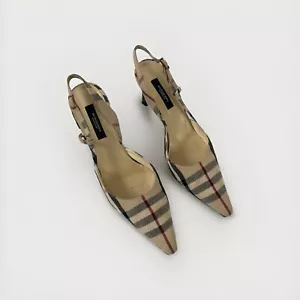 Vintage Burberry Classic Nova Check Slingback Mules Pointed Toe  - Picture 1 of 5