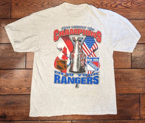 Vintage New York Rangers 1994 Stanley Cup Champions Starter T-Shirt Gray Size XL Cover