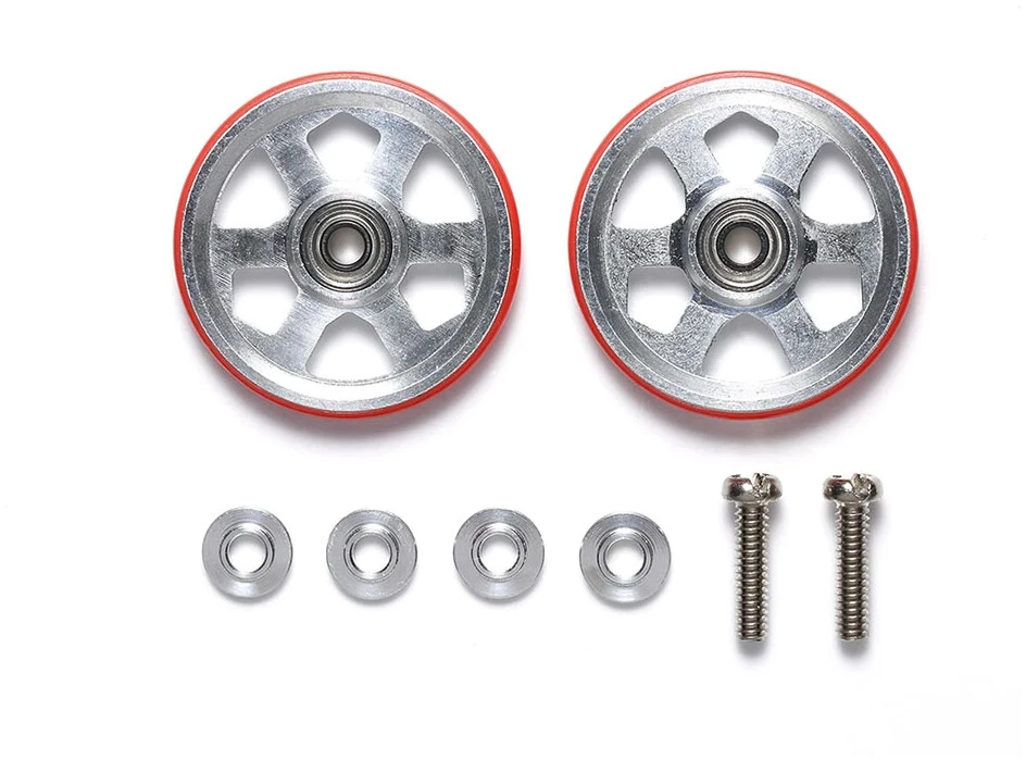 Tamiya 95513 Mini 4wd 19mm Aluminum Ball Race Rollers (6 Spokes) w/Plastic Ri... - Immagine 1 di 1