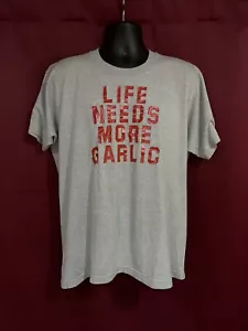 Men’s Used Vintage 1980’s LIFE NEEDS MORE GARLIC Single Stitch Gray T-Shirt 2XL - Picture 1 of 10
