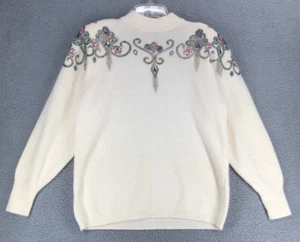 Vintage SSG Catharine Lover Embellished Sweater Gr. L Lambswool Angora Ivory Neu mit Etikett - Bild 1 von 12