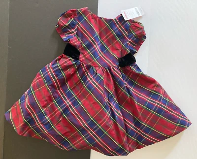 Nuevo con etiquetas Vestido de seda a cuadros rojo azul y verde Gymboree celebraciones navideñas 12-18 meses Foto 1 de 4