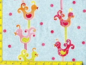 Stripes of Red Pink Yellow Birds on Blue Quilting Sewing Fabric by Yard #482
