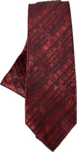 Fratello Men's Necktie & Hanky Set Red Burgundy Plaid Floral Polyester 3.5" Wide - Picture 1 of 5