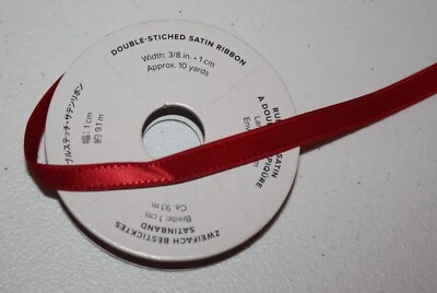 Stampin Up Retired REAL RED Double-Stitched SATIN RIBBON 9 yards 3/8" RARE - Image 1 of 2