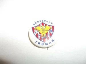 ROOSEVELT/TRUMAN NEEDLE BUTTON - TIN - Picture 1 of 2