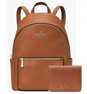 Kate Spade Leila Pebbled Leather Medium Dome Backpack + Wallet Set In Brown NWT - Picture 1 of 6