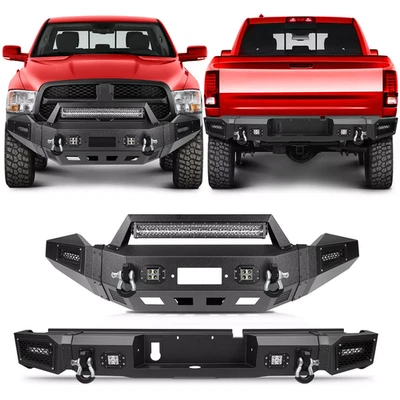 FRONT & REAR BUMPER w/ Lights For 2013-2018 Dodge Ram 1500 Textured Full Width - Imagem 1 de 4