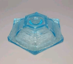 Vtg LE Smith Glass Ice Blue Candle Holder Oriental Garden Pagoda 6” MCM - Picture 1 of 4