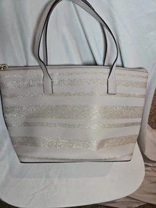 Kate Spade Haven Lane Hani Tote Bag w/Glitter Stripes Lavender and Silver - Picture 1 of 13