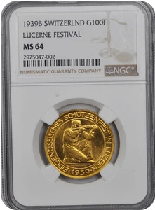 1939 B Suiza G 100F NGC MS 64 MS 64 - Imagen 1 de 2