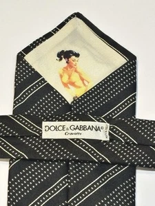 Authentic Dolce Gabbana Corbata Peek A Boo Pin Up Silk Woven Tie Black Vintage - Picture 1 of 6