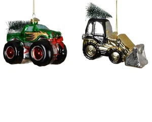 2x Christbaumschmuck Glas 12cm Truck & Bagger mundgeblasen Weihnachtsbaumschmuck - Bild 1 von 1